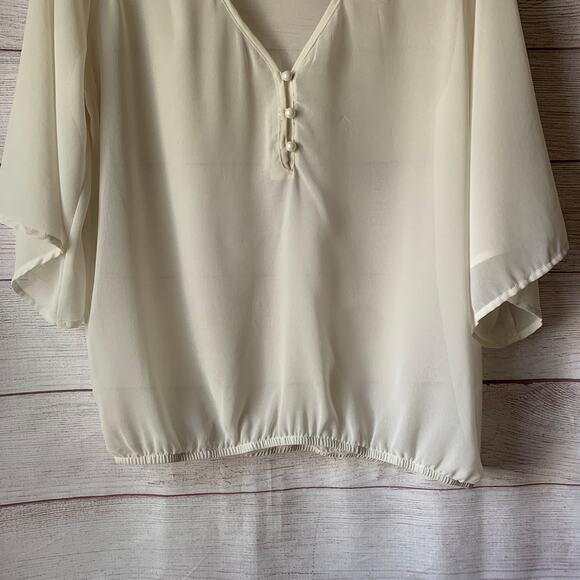 Sweet Rain Off-White Blouse with Beaded Cutout Shoulders V-Neck 3/4 Sleeves - Picture 3 of 16
